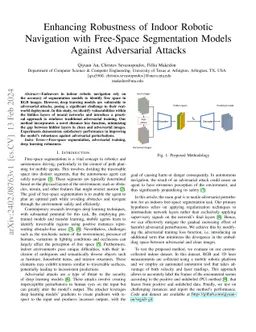 Enhancing Robustness of Indoor Robotic Navigation with Free-Space
  Segmentation Models Against Adversarial Attacks