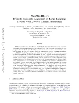 MaxMin-RLHF: Towards Equitable Alignment of Large Language Models with
  Diverse Human Preferences