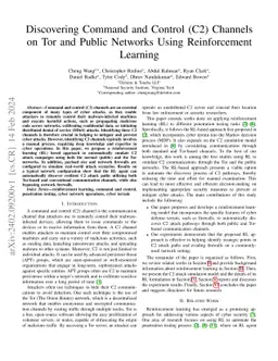 Discovering Command and Control (C2) Channels on Tor and Public Networks
  Using Reinforcement Learning