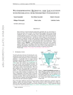 Weatherproofing Retrieval for Localization with Generative AI and
  Geometric Consistency