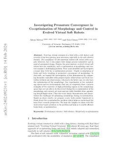 Investigating Premature Convergence in Co-optimization of Morphology and
  Control in Evolved Virtual Soft Robots