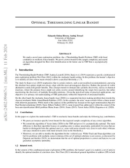 Optimal Thresholding Linear Bandit