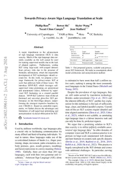 Towards Privacy-Aware Sign Language Translation at Scale