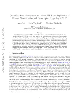 Quantified Task Misalignment to Inform PEFT: An Exploration of Domain
  Generalization and Catastrophic Forgetting in CLIP