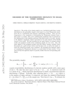 Degrees of the Wasserstein Distance to Small Toric Models