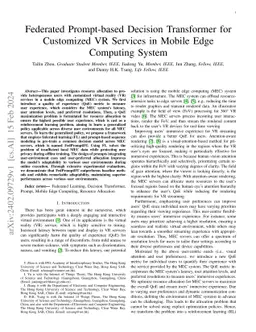 Federated Prompt-based Decision Transformer for Customized VR Services
  in Mobile Edge Computing System