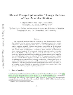 Efficient Prompt Optimization Through the Lens of Best Arm
  Identification