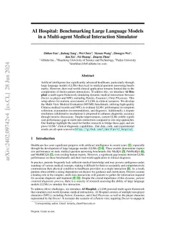 AI Hospital: Benchmarking Large Language Models in a Multi-agent Medical
  Interaction Simulator