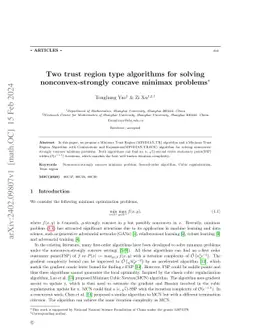 Two trust region type algorithms for solving nonconvex-strongly concave
  minimax problems