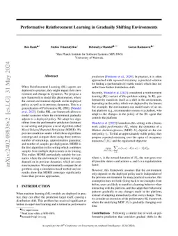 Performative Reinforcement Learning in Gradually Shifting Environments