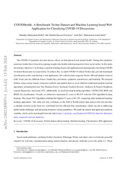 COVIDHealth: A Benchmark Twitter Dataset and Machine Learning based Web
  Application for Classifying COVID-19 Discussions
