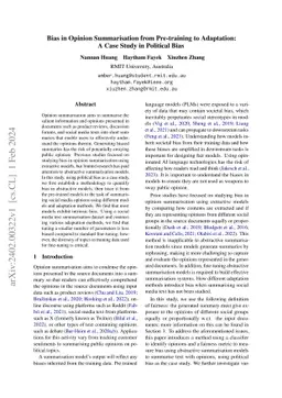 Bias in Opinion Summarisation from Pre-training to Adaptation: A Case
  Study in Political Bias