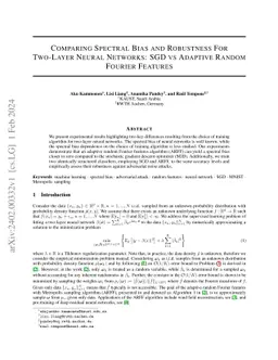 Comparing Spectral Bias and Robustness For Two-Layer Neural Networks:
  SGD vs Adaptive Random Fourier Features
