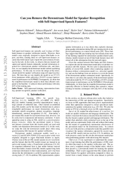 Can you Remove the Downstream Model for Speaker Recognition with
  Self-Supervised Speech Features?