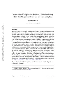 Continuous Unsupervised Domain Adaptation Using Stabilized
  Representations and Experience Replay