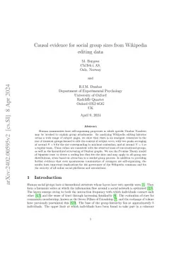 Causal evidence for social group sizes from Wikipedia editing data