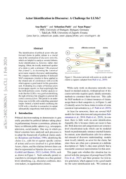 Actor Identification in Discourse: A Challenge for LLMs?