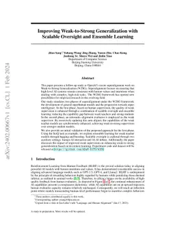 Improving Weak-to-Strong Generalization with Scalable Oversight and
  Ensemble Learning
