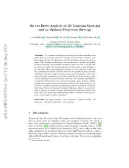 On the Error Analysis of 3D Gaussian Splatting and an Optimal Projection
  Strategy