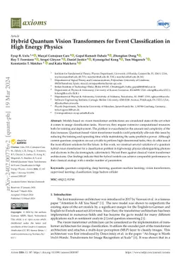 Hybrid Quantum Vision Transformers for Event Classification in High
  Energy Physics