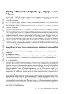 Security and Privacy Challenges of Large Language Models: A Survey