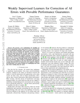 Weakly Supervised Learners for Correction of AI Errors with Provable
  Performance Guarantees