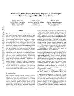 BrainLeaks: On the Privacy-Preserving Properties of Neuromorphic
  Architectures against Model Inversion Attacks