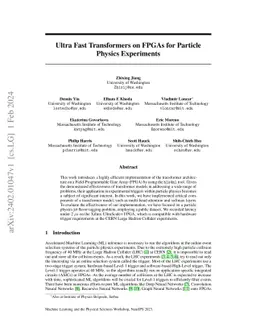 Ultra Fast Transformers on FPGAs for Particle Physics Experiments