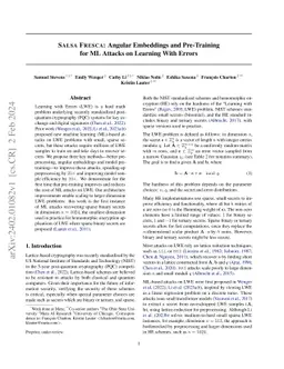 Salsa Fresca: Angular Embeddings and Pre-Training for ML Attacks on
  Learning With Errors