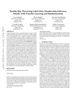 Double-Dip: Thwarting Label-Only Membership Inference Attacks with
  Transfer Learning and Randomization