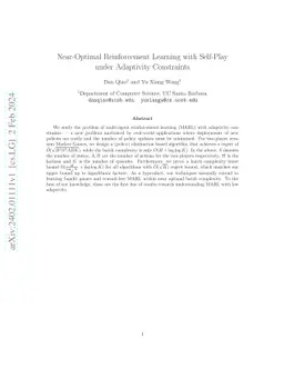 Near-Optimal Reinforcement Learning with Self-Play under Adaptivity
  Constraints