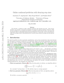 Online conformal prediction with decaying step sizes