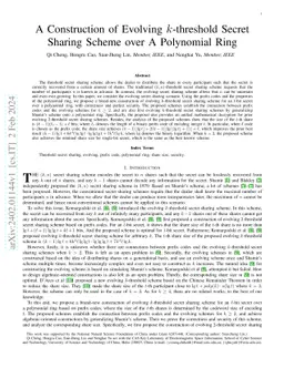 A Construction of Evolving $k$-threshold Secret Sharing Scheme over A
  Polynomial Ring
