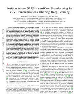 Position Aware 60 GHz mmWave Beamforming for V2V Communications
  Utilizing Deep Learning