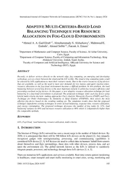 Adaptive multi-criteria-based load balancing technique for resource
  allocation in fog-cloud environments