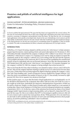 Promises and pitfalls of artificial intelligence for legal applications