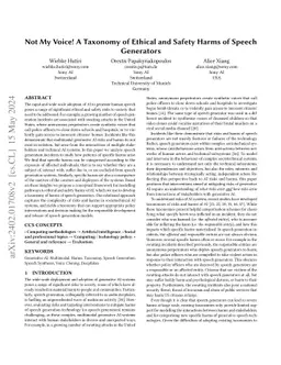 Not My Voice! A Taxonomy of Ethical and Safety Harms of Speech
  Generators