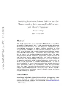 Extending Interactive Science Exhibits into the Classroom using
  Anthropomorphized Chatbots and Bloom's Taxonomy