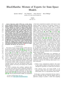 BlackMamba: Mixture of Experts for State-Space Models