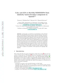 CoLe and LYS at BioASQ MESINESP8 Task: similarity based descriptor
  assignment in Spanish