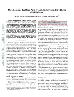 Open-Loop and Feedback Nash Trajectories for Competitive Racing with
  iLQGames