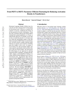 From PEFT to DEFT: Parameter Efficient Finetuning for Reducing
  Activation Density in Transformers