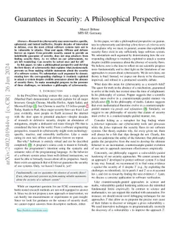 Guarantees in Security: A Philosophical Perspective