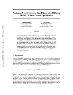 Analyzing Neural Network-Based Generative Diffusion Models through
  Convex Optimization