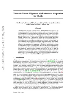 Panacea: Pareto Alignment via Preference Adaptation for LLMs