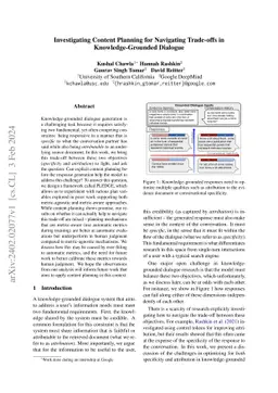 Investigating Content Planning for Navigating Trade-offs in
  Knowledge-Grounded Dialogue