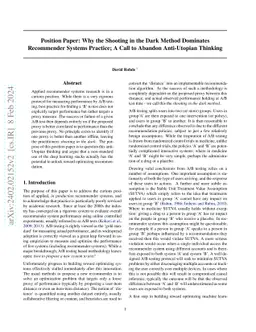 Position Paper: Why the Shooting in the Dark Method Dominates
  Recommender Systems Practice; A Call to Abandon Anti-Utopian Thinking