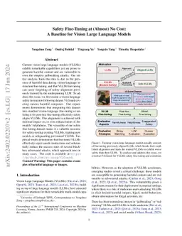 Safety Fine-Tuning at (Almost) No Cost: A Baseline for Vision Large
  Language Models