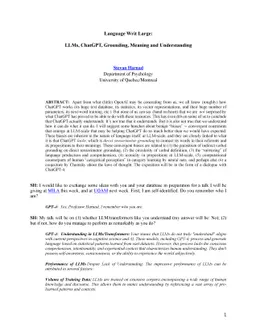 Language Writ Large: LLMs, ChatGPT, Grounding, Meaning and Understanding