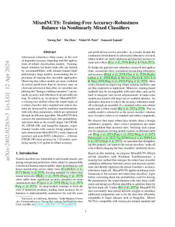 MixedNUTS: Training-Free Accuracy-Robustness Balance via Nonlinearly
  Mixed Classifiers